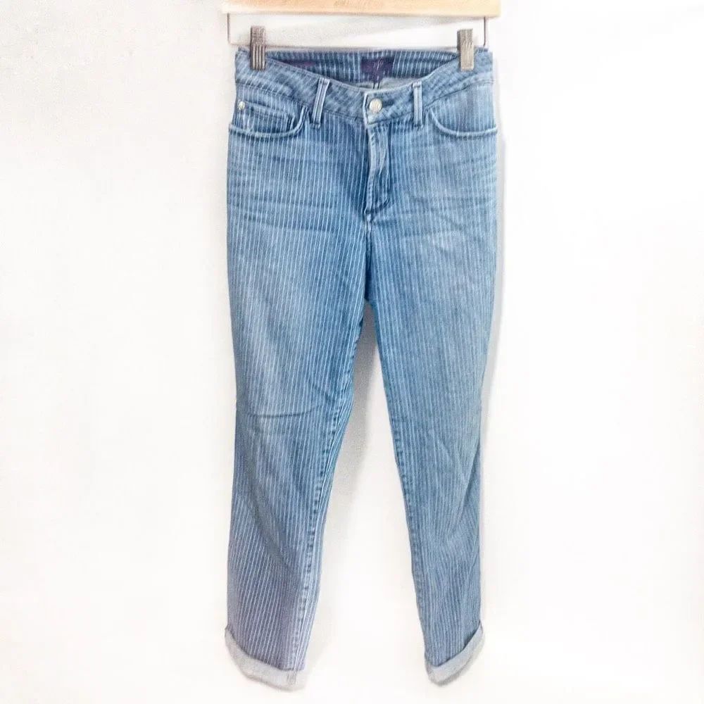 NYDJ Rachel Roll Cuff Ankle Jeans Mid-Rise Pinstripe Stretch Denim Sz 6